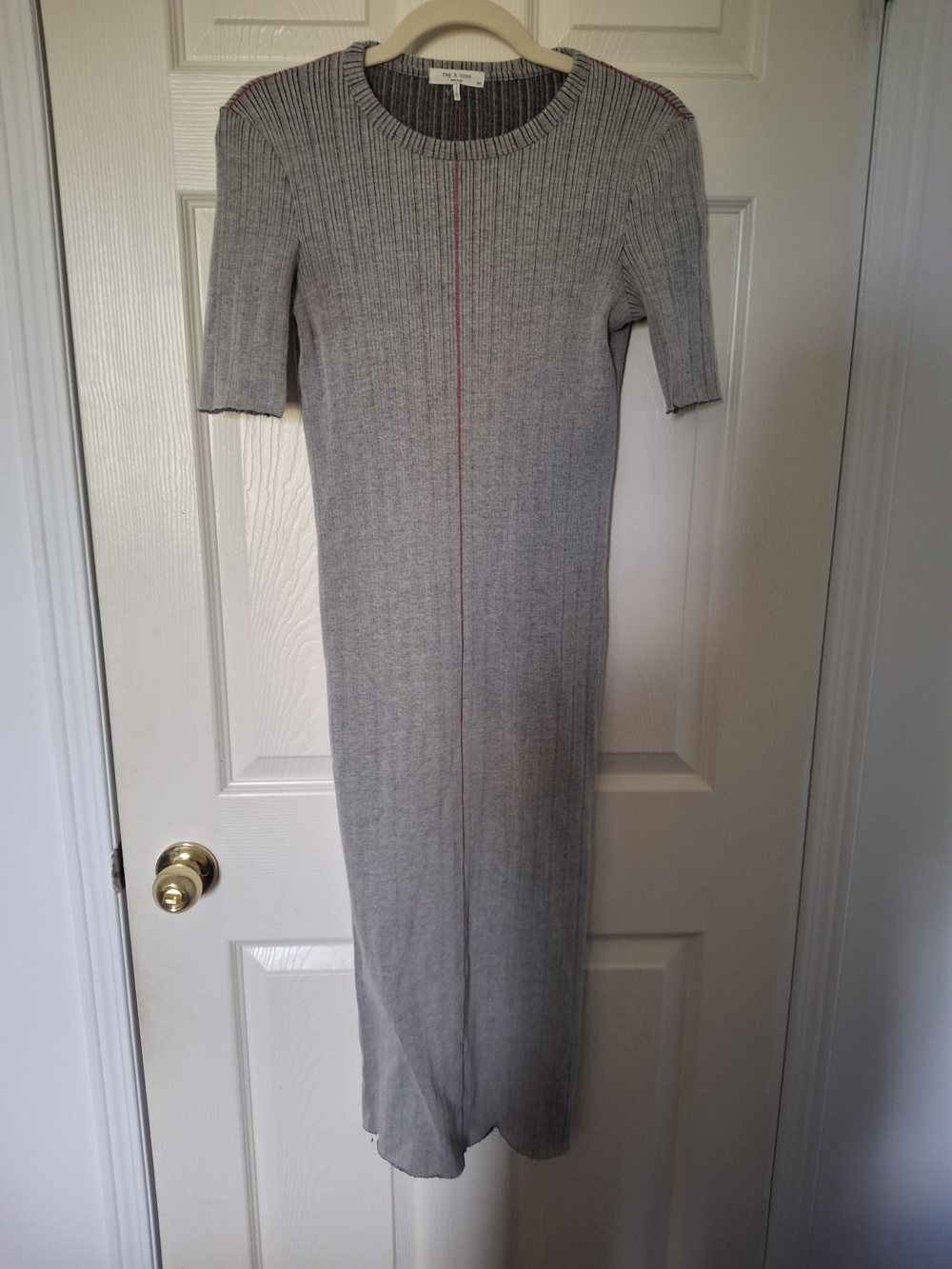 rag & bone Gray Ribbed Maxi Dress with Red Contrast Stitching